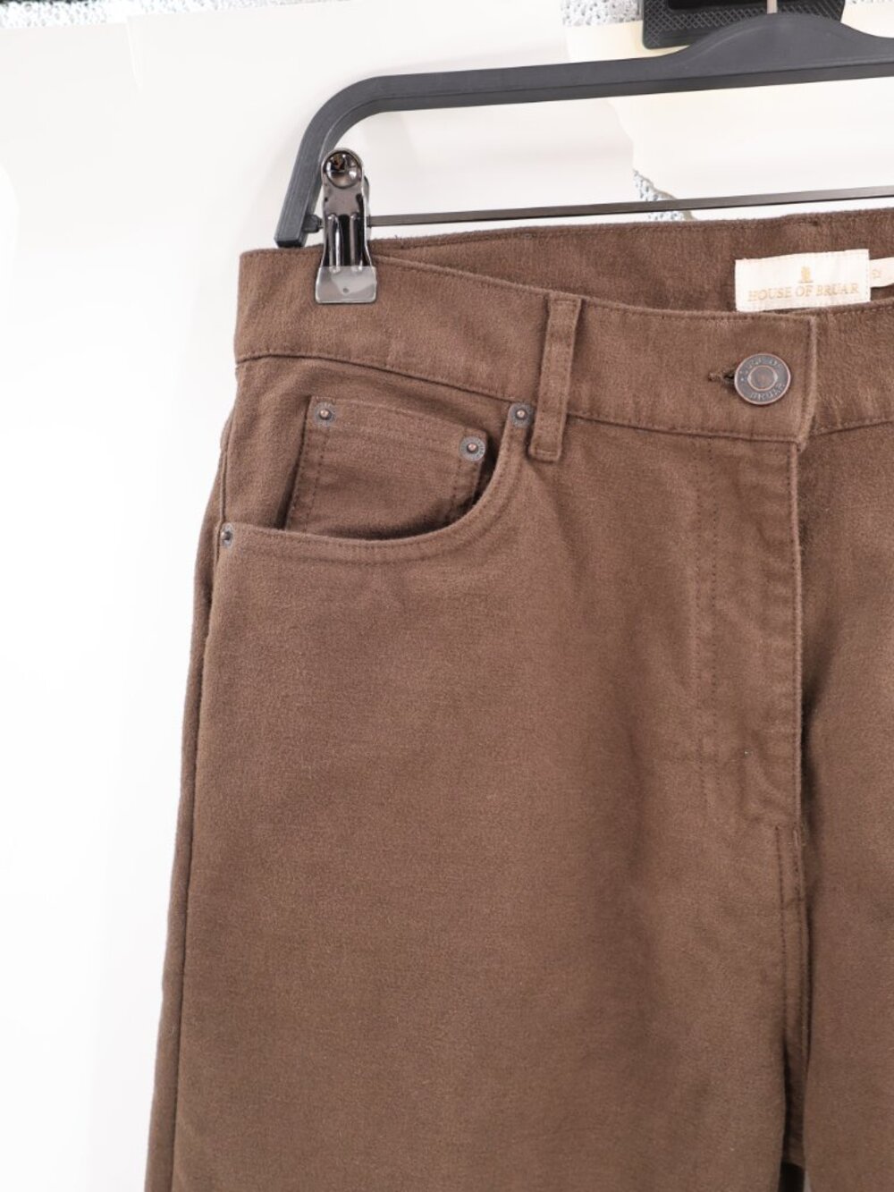 House of Bruar Pants Women 12 L30 moleskin Straight Leg 5 Pocket High Rise Brown - Picture 2 of 12